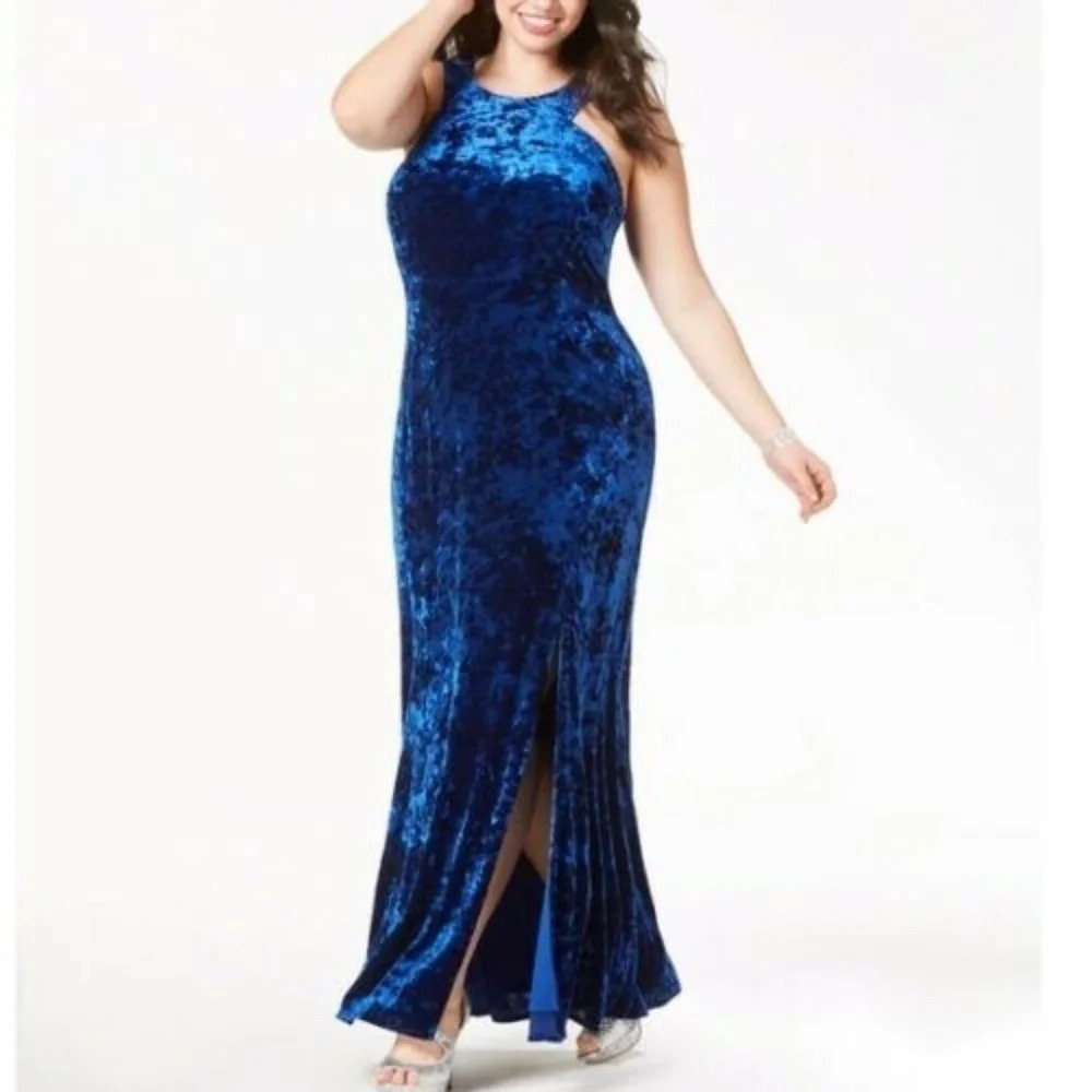 Morgan & Company Long Blue Velvet Dress